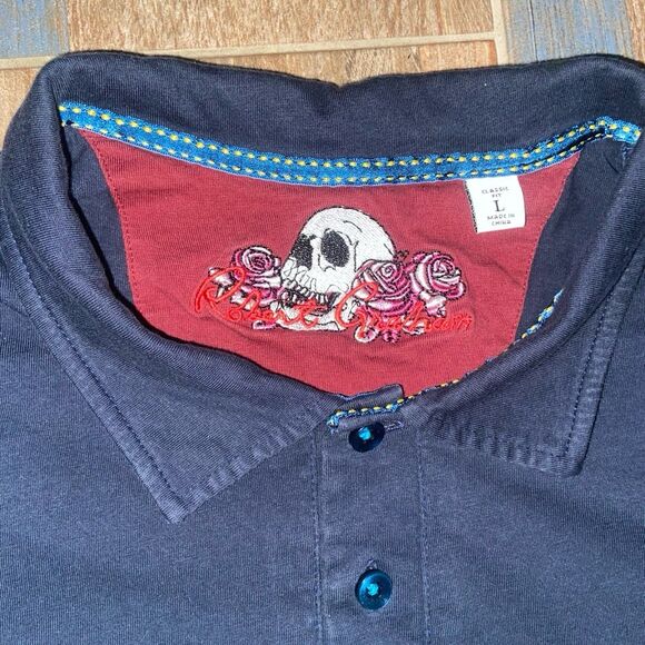 Robert Graham Men's L Skull Trim Short Sleeve Polo Shirt Navy - Picture 6 of 9